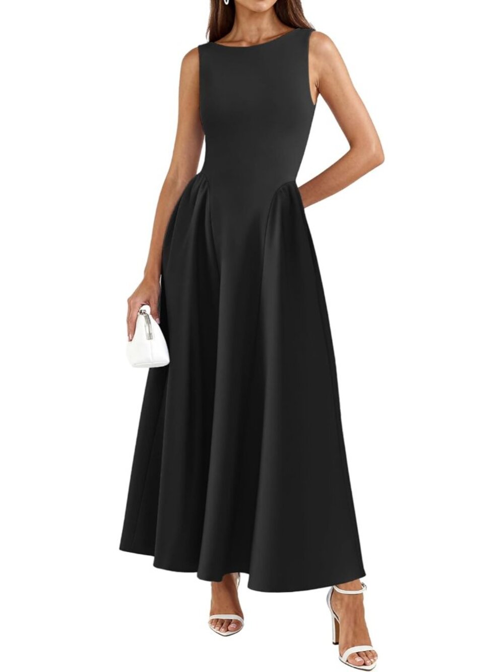 🆕 Women Black Sleeveless Maxi Classy A Line Tank Formal Midi Long Dress
